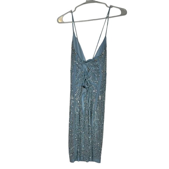 Windsor Alexa Blue Rhinestone Embellished Spaghetti Strap Mini Dress size medium - Picture 8 of 8
